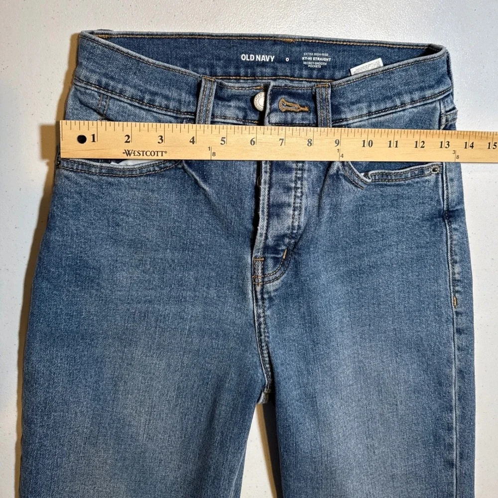 Old Navy Sky Hi Straight Jeans Mary Jo Wash Raw Hem Blue Denim 0 S/801741-00